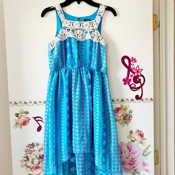 Zunie Geometric Blue Assymetric Summer Dress Girls 10 - Picture 1 of 8